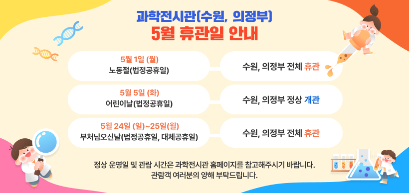 과학전시관(수원,의정부) 5월 휴관일 안내